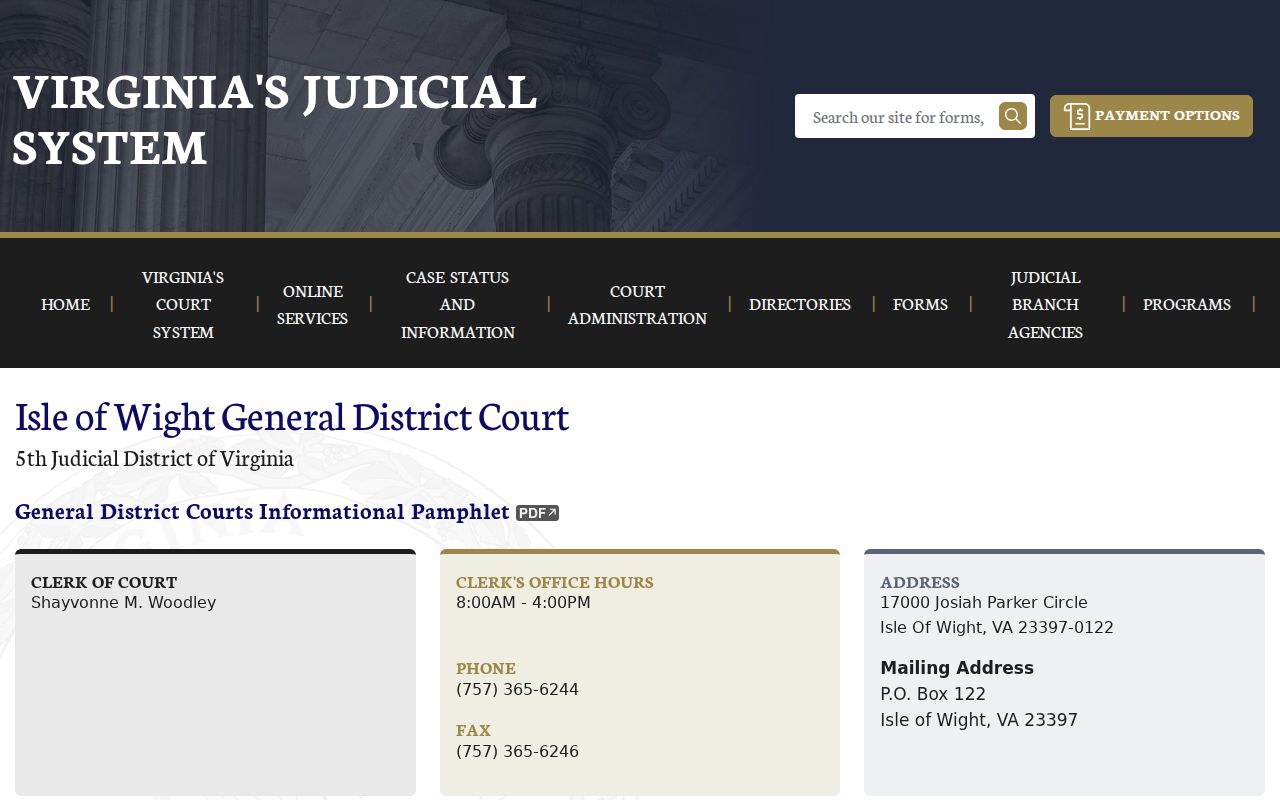 Isle of Wight County bench warrant information at the General District Court