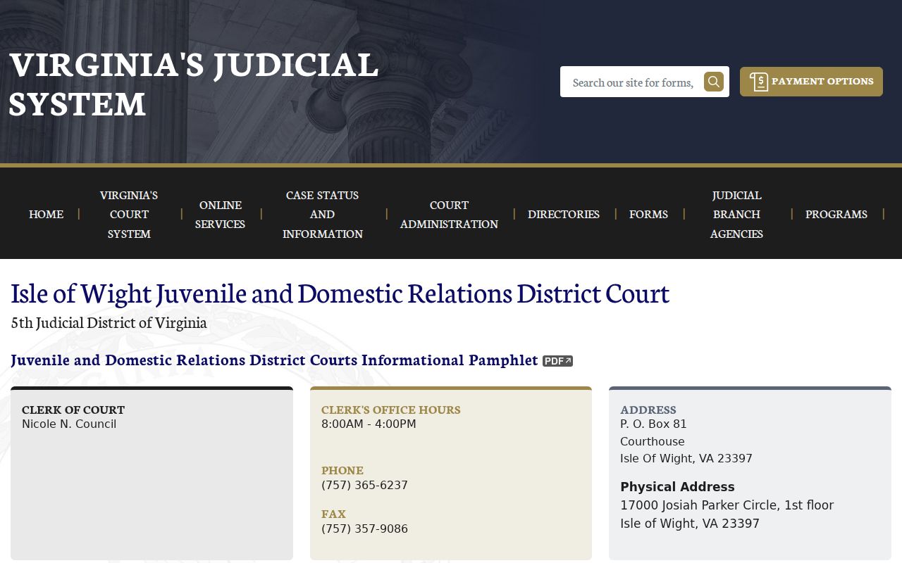 Isle of Wight County JDR Court clerk and restricted bench warrant records