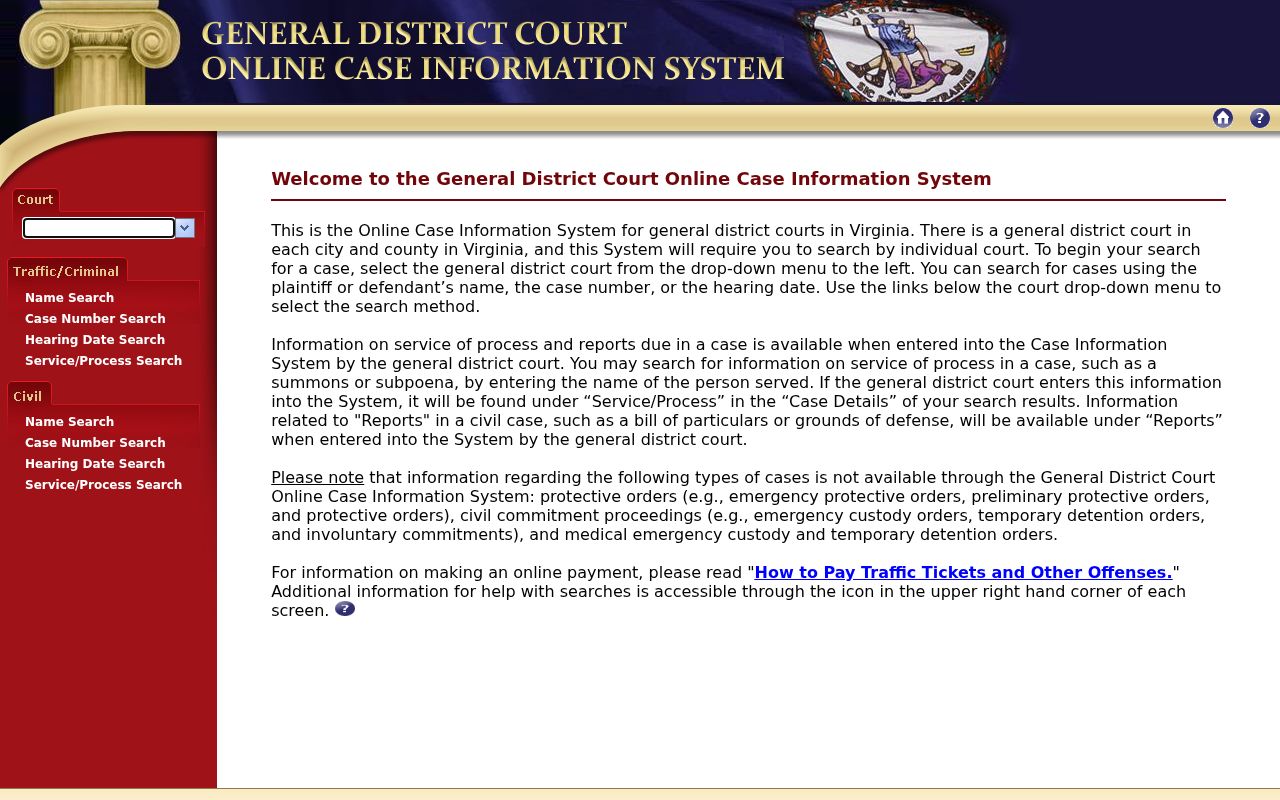 Isle of Wight County General District Court warrant search fields