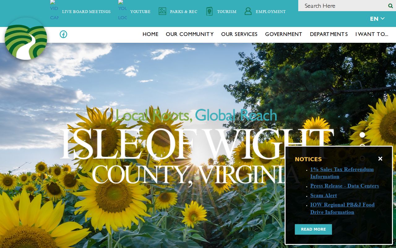 Isle of Wight County warrant records routing through the county government homepage