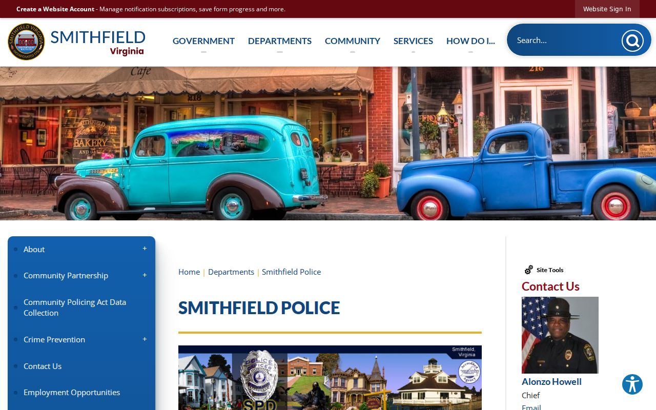 Smithfield warrant records routing through the official Smithfield Police Department page
