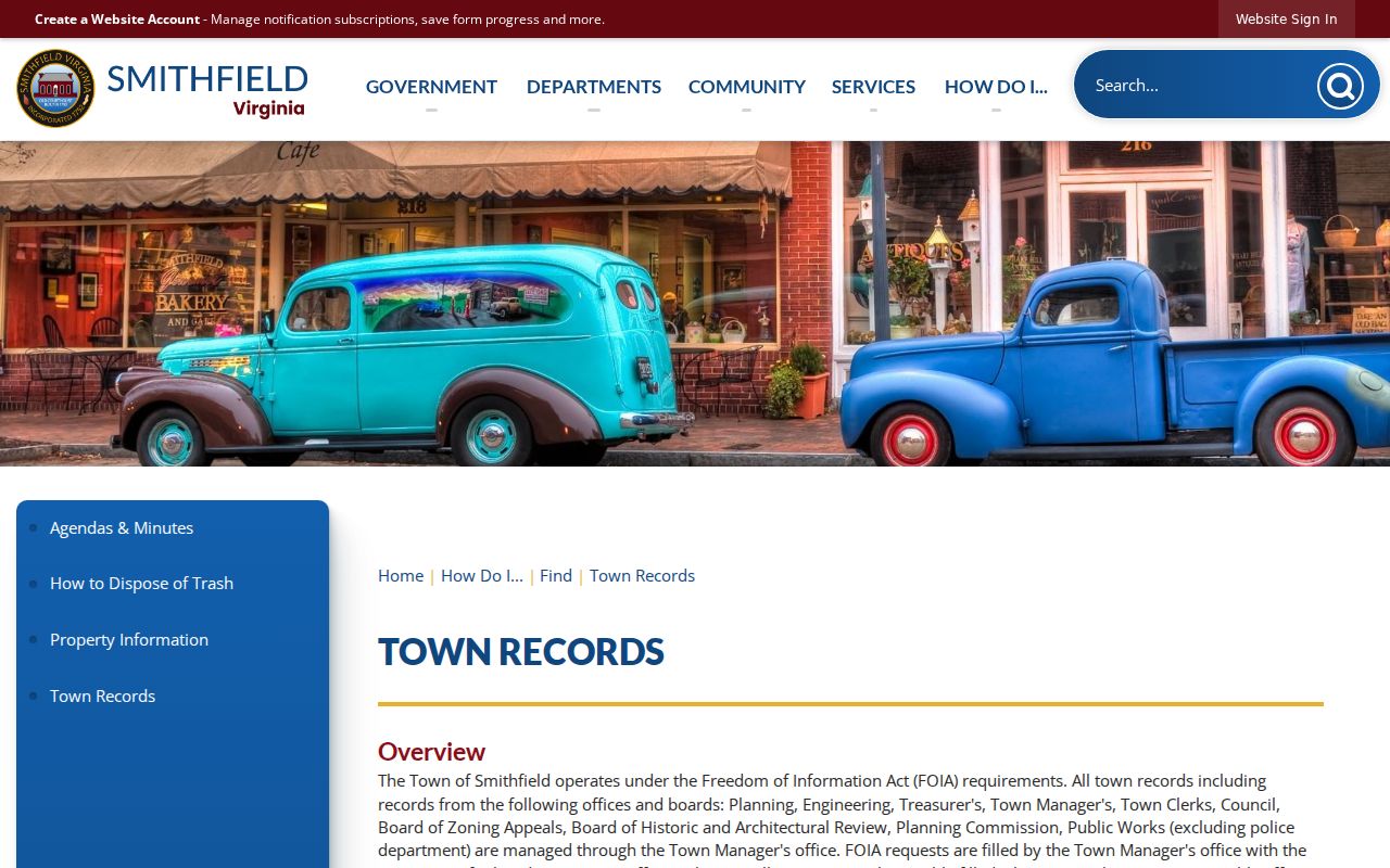 Smithfield warrant records request instructions through town records