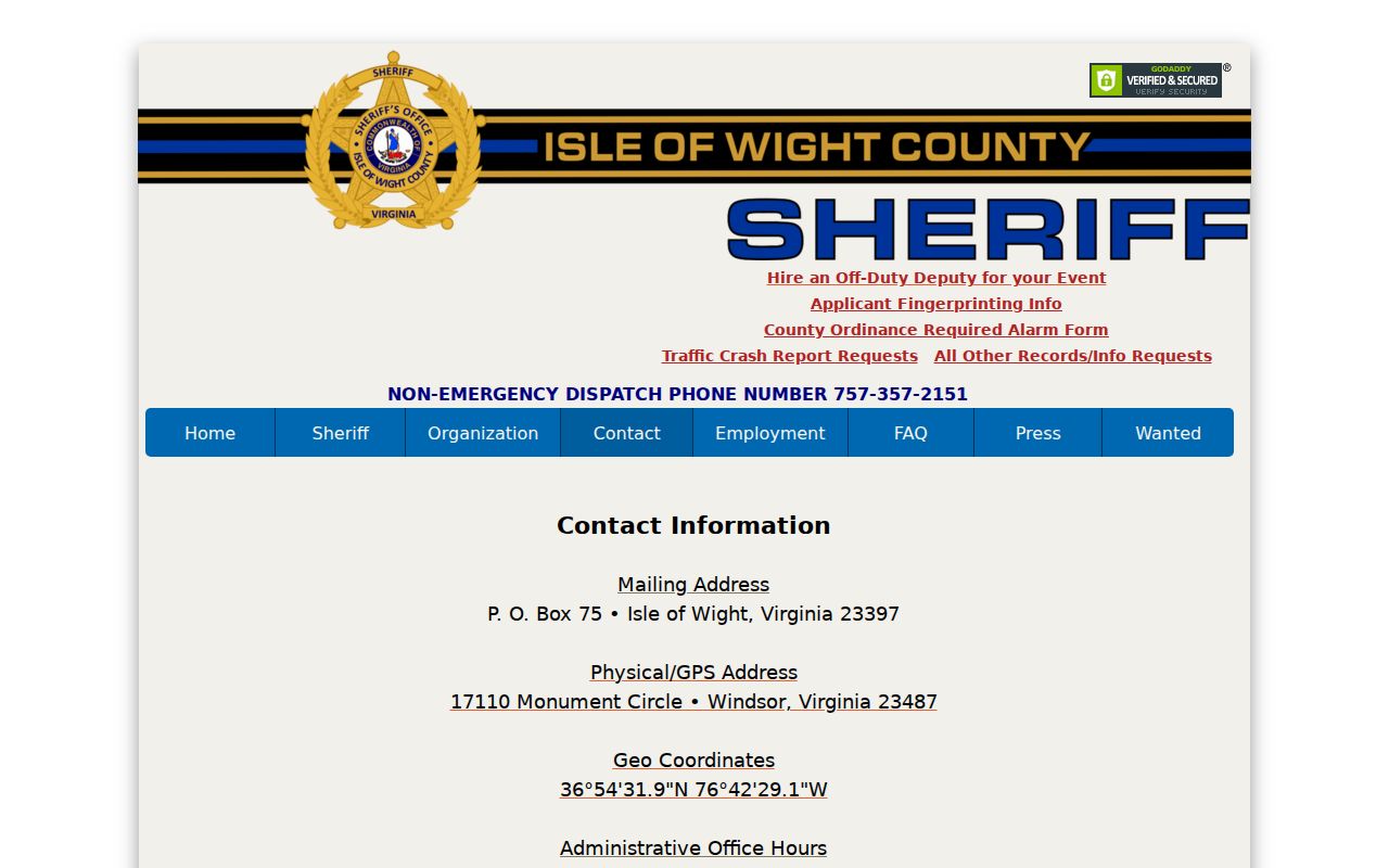 Isle of Wight County Sheriff active warrant records and dispatch contact